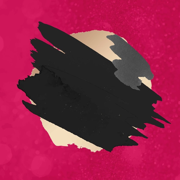 Free vector valentine's day badge sticker, black pink brush stroke texture vector