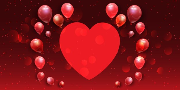 Valentine's Day banner with heart and balloons