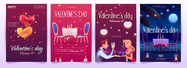 Vettore gratuito set di banner di san valentino. invito per un appuntamento