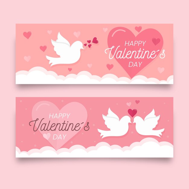 Valentine's day banners with birds