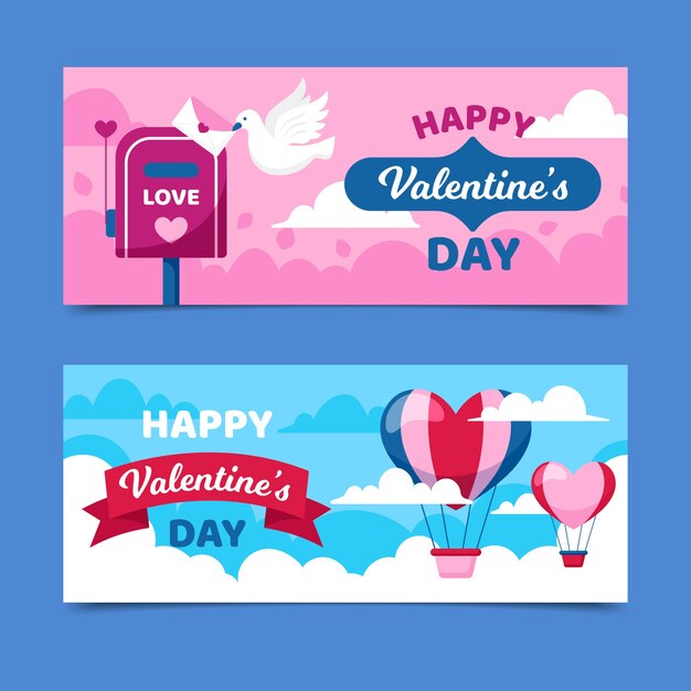 Valentine's day banners with hot air balloons