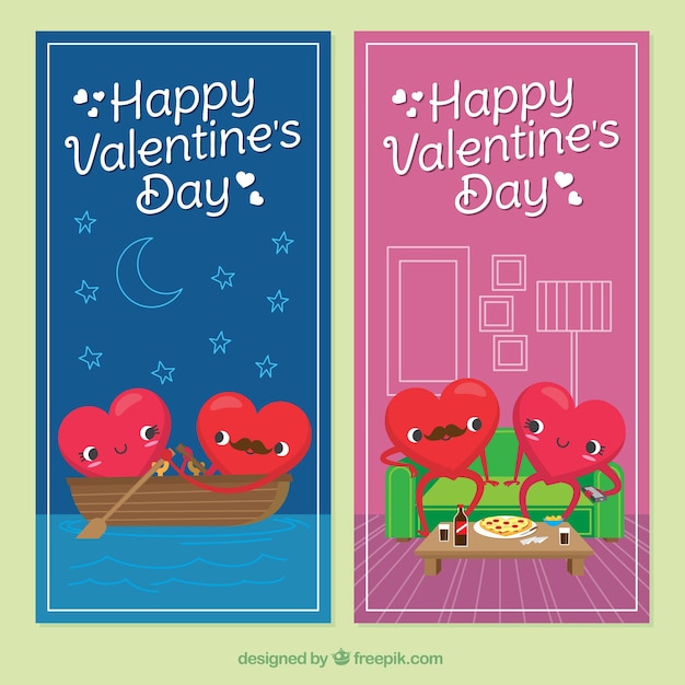 Valentine's day banners with romantic hearts