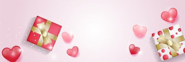День святого валентина концепции плакат баннер фон шаблон. векторная иллюстрация. 3d красные и розовые бумажные сердца с рамкой на геометрическом фоне. симпатичные любовные баннеры или поздравительные открытки Premium векторы