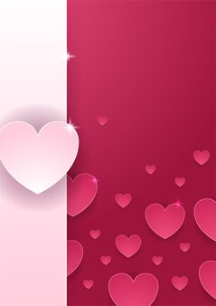 Valentine's day concept posters. vector illustration. 3d red and pink paper hearts with frame on geometric background. cute love sale banners or greeting cards