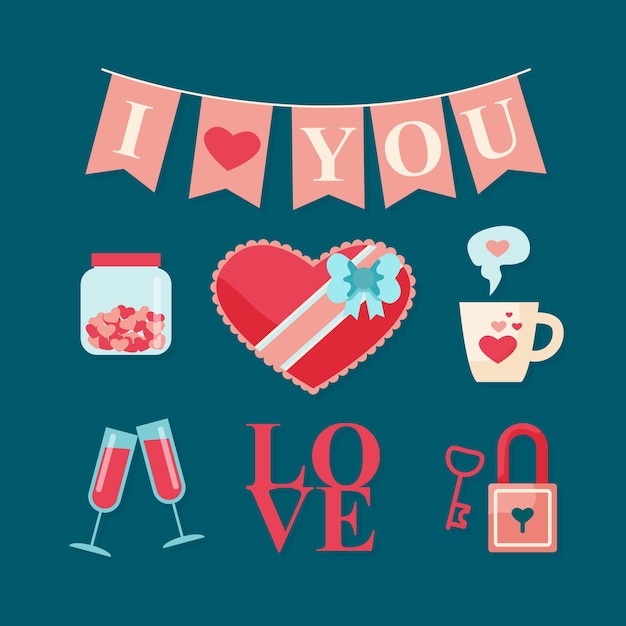 Free vector valentine's day element collection in flat design