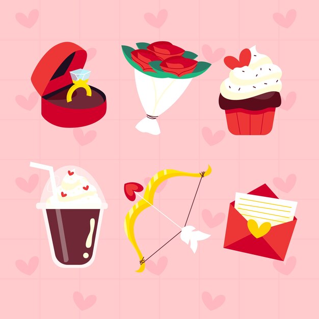 Valentine's day element collection in flat design