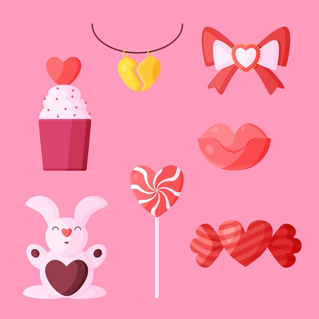 Valentine's day element collection flat design