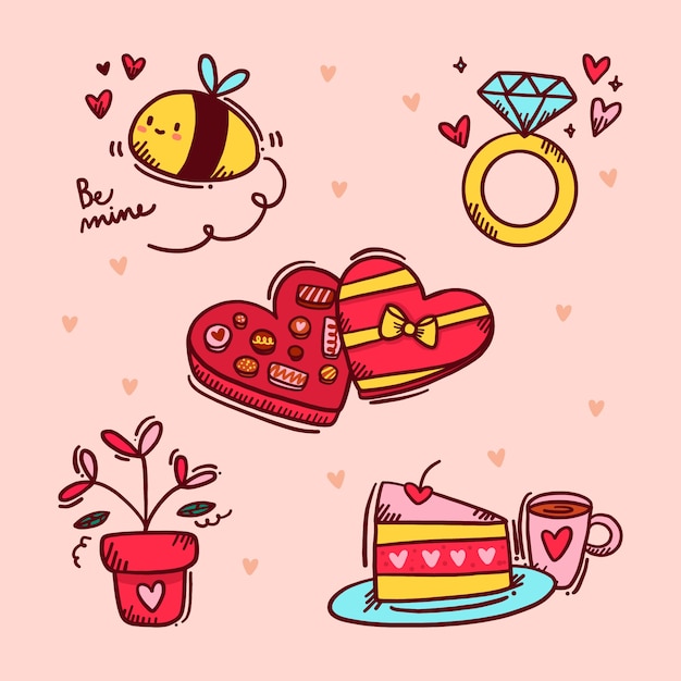 Valentine's day element collection hand drawn style