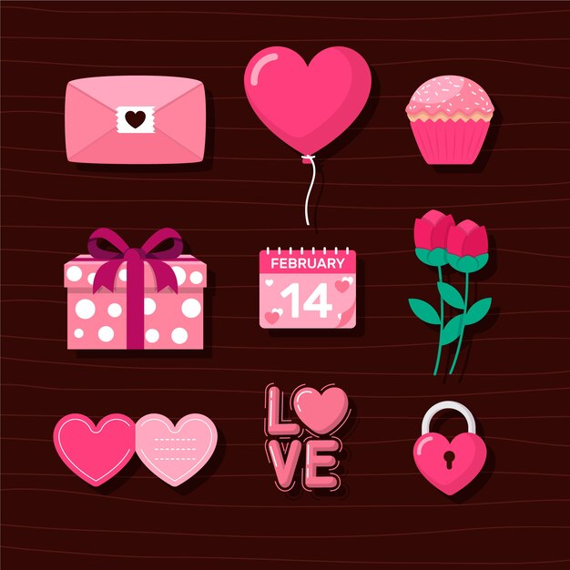 Бесплатное векторное изображение Коллекция элементов дня святого валентина в плоском дизайне