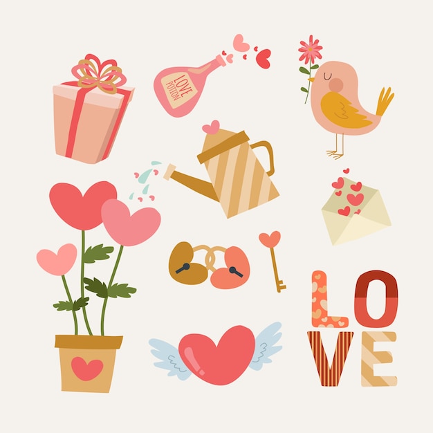 Valentine's day element pack flat design style