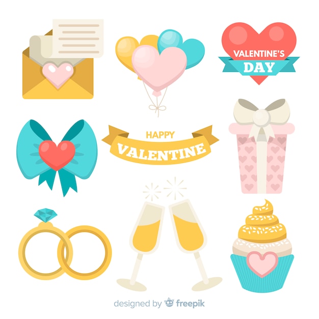 Valentine’s day flat elements free vector download