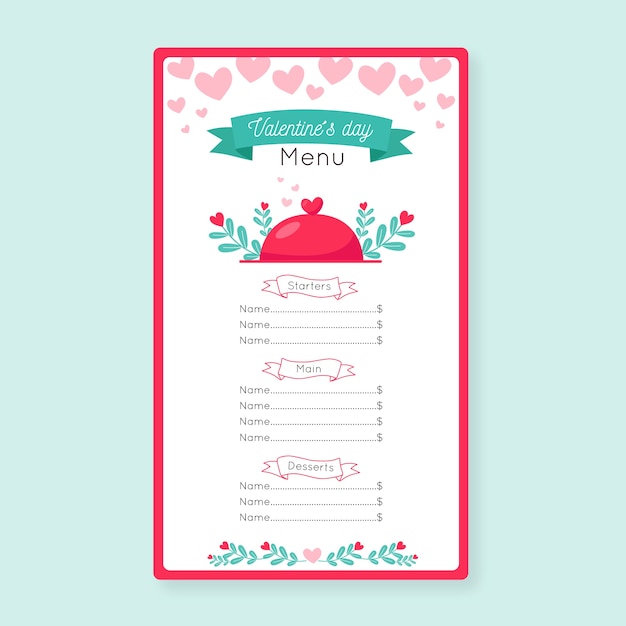 Valentine's day flat menu template