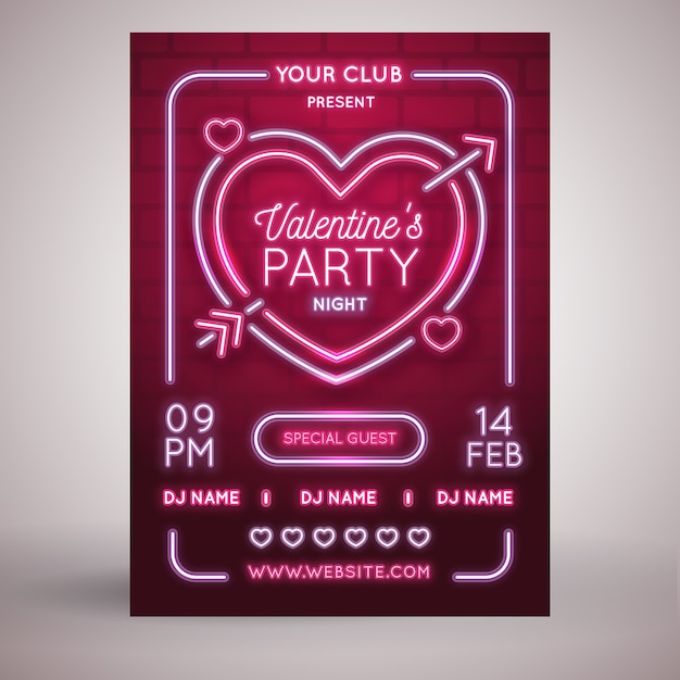 Valentine's day flat party flyer template