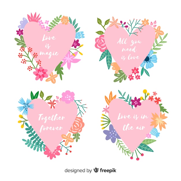 Free vector valentine's day floral heart label pack