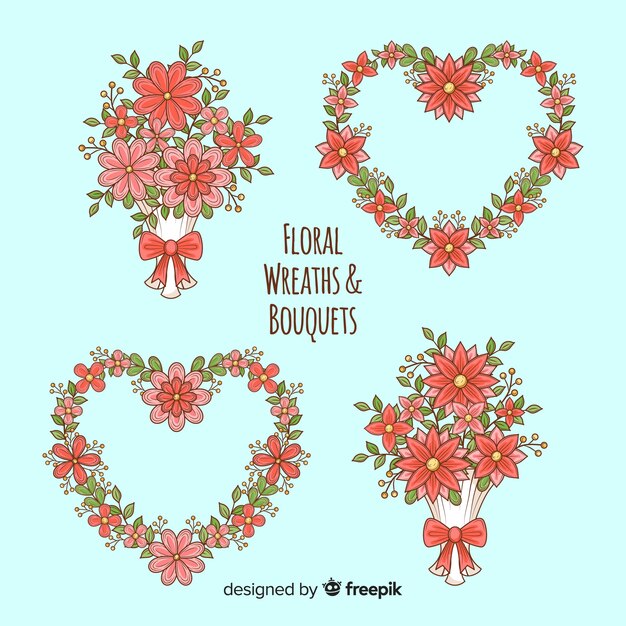 Valentine's day floral wreath and bouquets collection