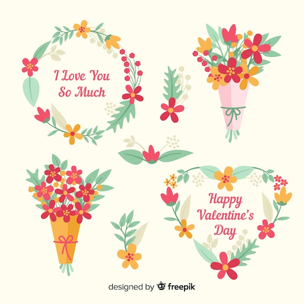 Free vector valentine's day floral wreaths and bouquets