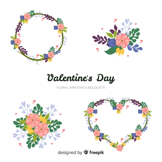 Free vector valentine's day floral wreaths & bouquets