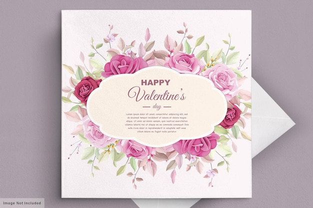 Valentine's day greeting card with beautiful floral and leaves