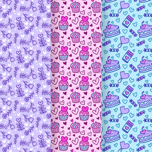 Valentine's day hand drawn pattern collection