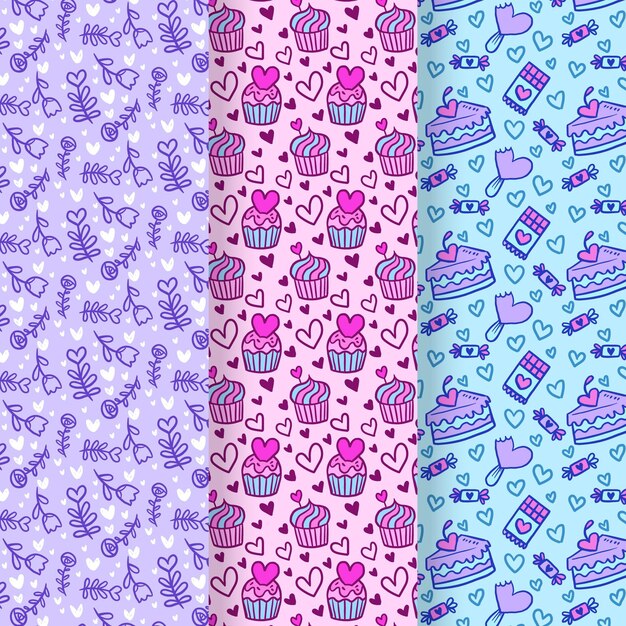 Valentine's day hand drawn pattern collection