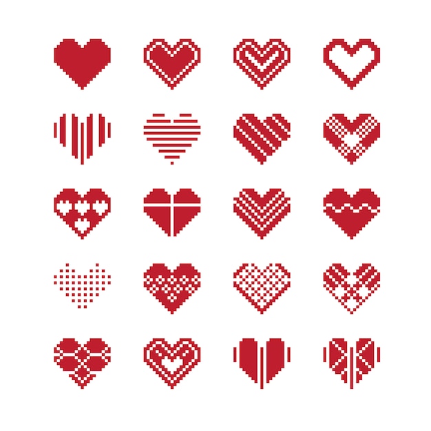 Valentine's day heart pixel icon set Premium Vector