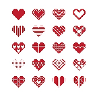 Valentine's day heart pixel icon set