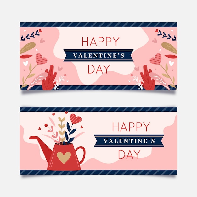 Free vector valentine's day horizontal banners flat design