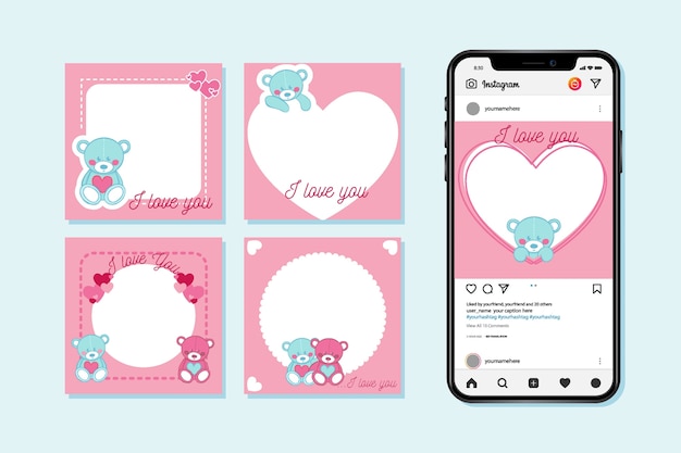 Free vector valentine's day instagram post collection