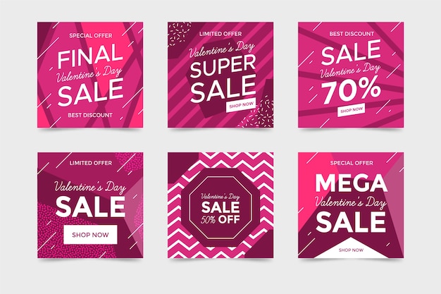 Free vector valentine's day instagram post pack