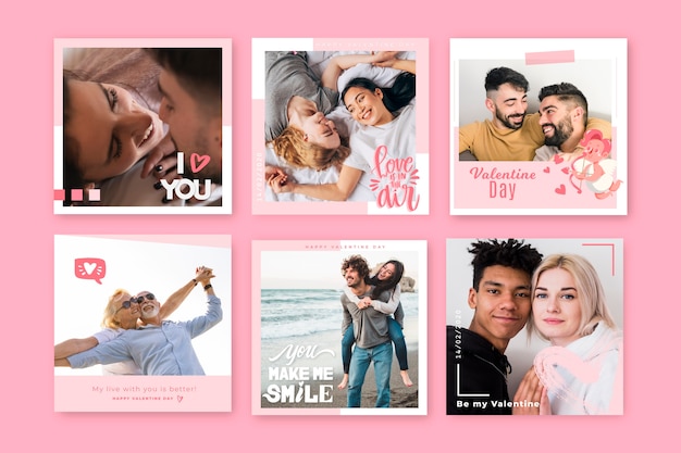 Free vector valentine's day instagram post pack