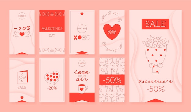 Free vector valentine's day instagram stories pack