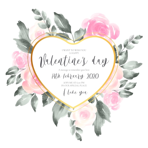 Free vector valentine's day invitation card with soft pink flowers