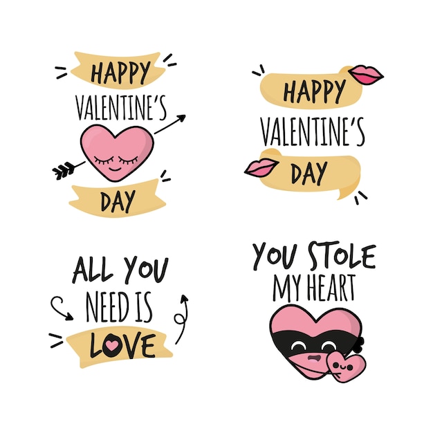 Vettore gratuito stile disegnato a mano della raccolta dell'etichetta di san valentino