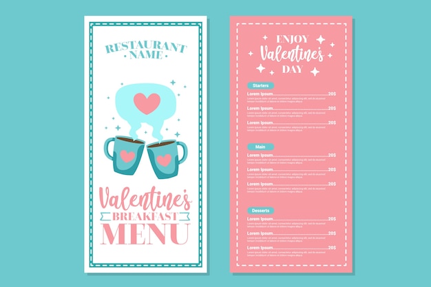 Valentine's day menu template in flat design