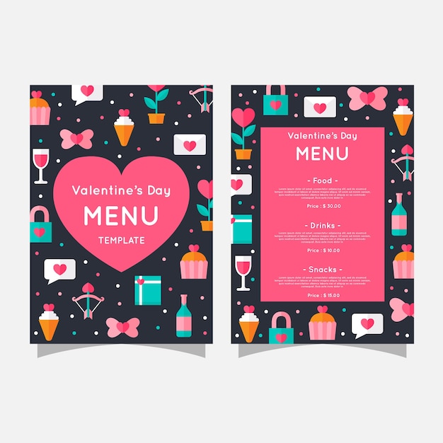 Valentine's day menu template in flat design