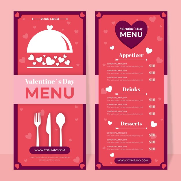 Valentine's day menu template in flat design