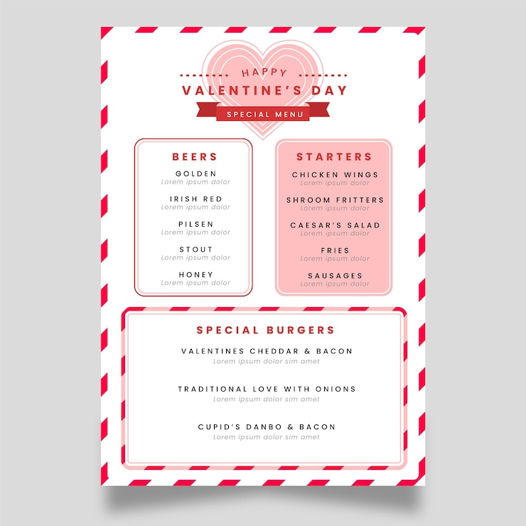 Free Vector valentine's day menu template in flat design