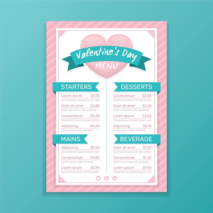 Free Vector valentine's day menu template with heart