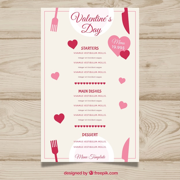 Free vector valentine's day menu template