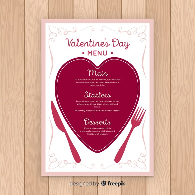 Free vector valentine's day menu template