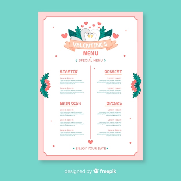 Modello di menu di san valentino