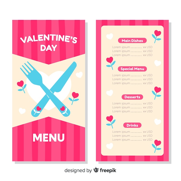 Modello di menu di san valentino