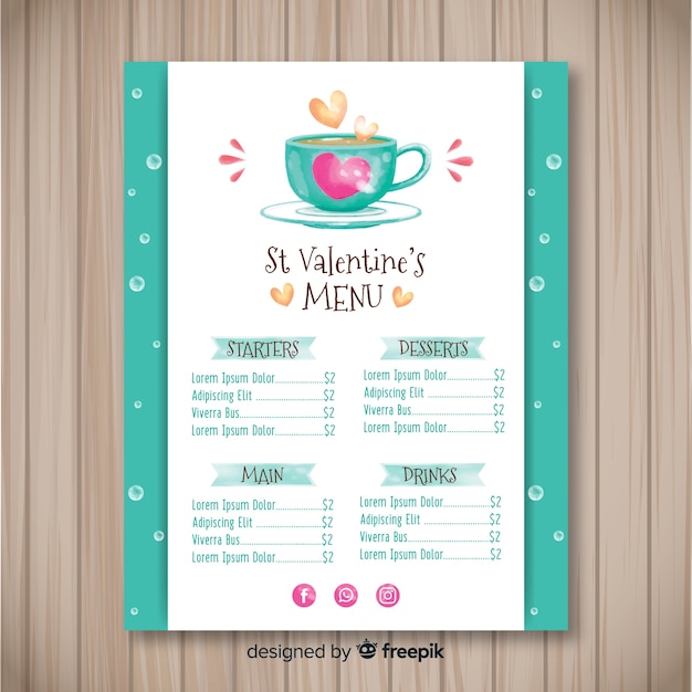 Valentine's day menu template