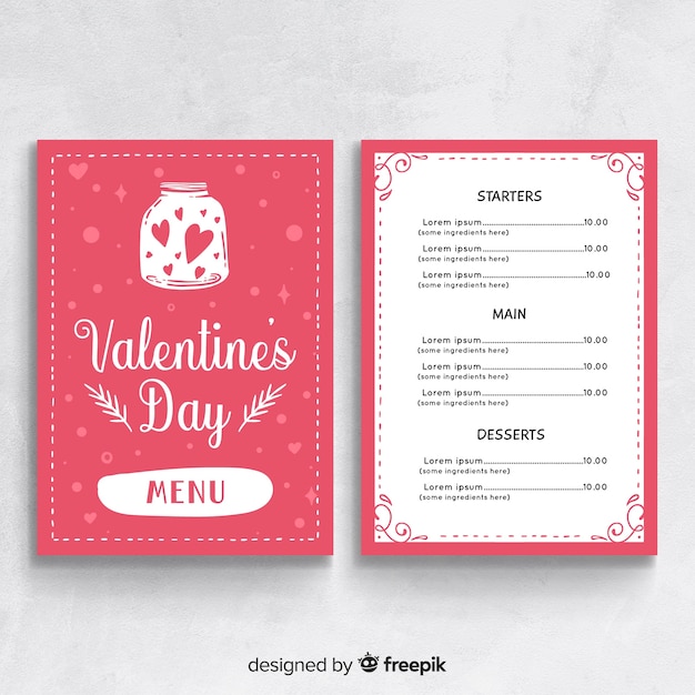 Modello di menu di san valentino