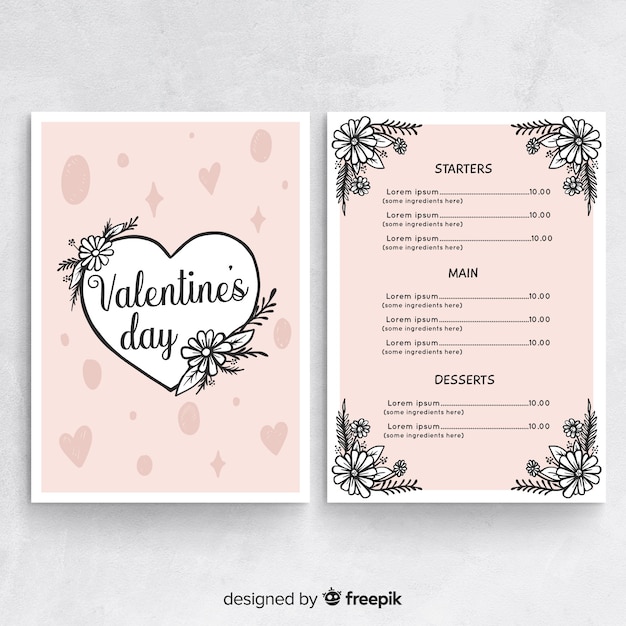 Modello di menu di san valentino