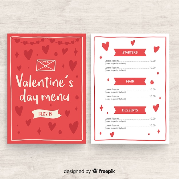 Free vector valentine's day menu template