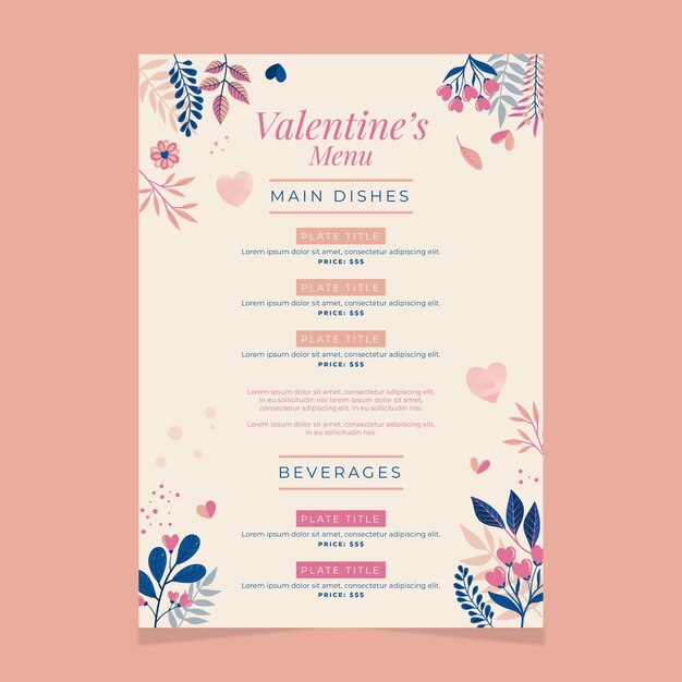 valentine's day menu template