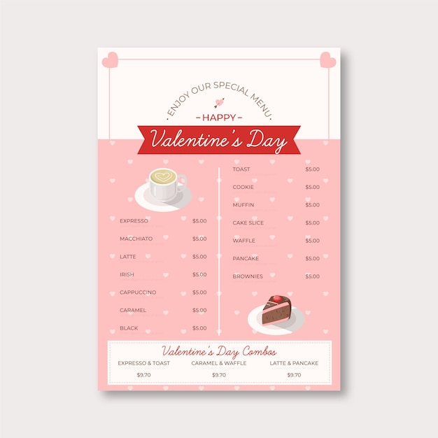 Modello di menu di san valentino