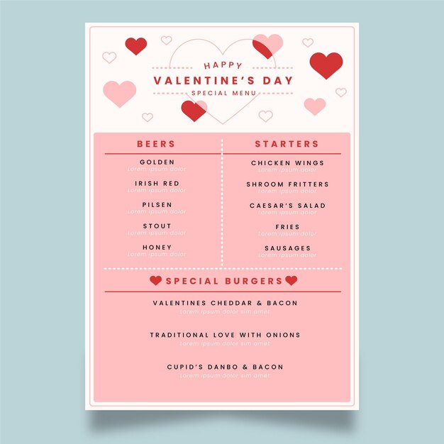 valentine's day menu template
