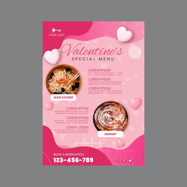 Free vector valentine's day menu template